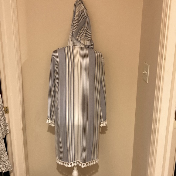 🍋Blue Islands Striped with PomPom detail Swim Suit Coverup with Hood M - Picture 4 of 12